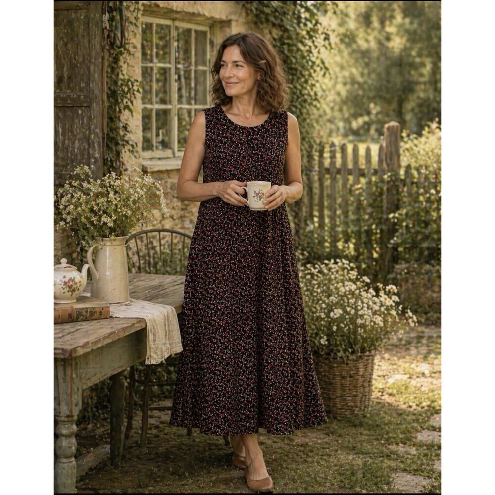 Vtg Studio Ease Maxi Dress Womens 20W Ditsy Floral Cottagecore Modest 90s Boho